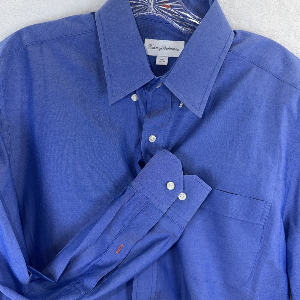 Tommy Bahama Mens Medium Large 151/2 32-33 Button Down Dress Shirt Blue Cotton